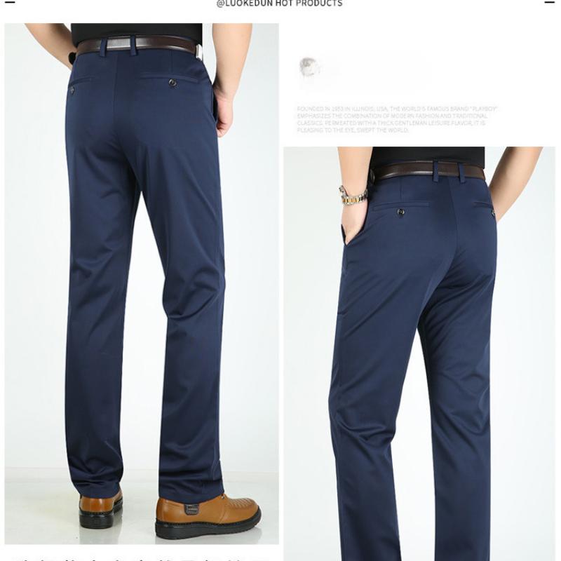 Fashion Ice Silk Men's Casual Trousers Loose Elastic Men's Trousers Summer Thin Section Father Wear Trousers