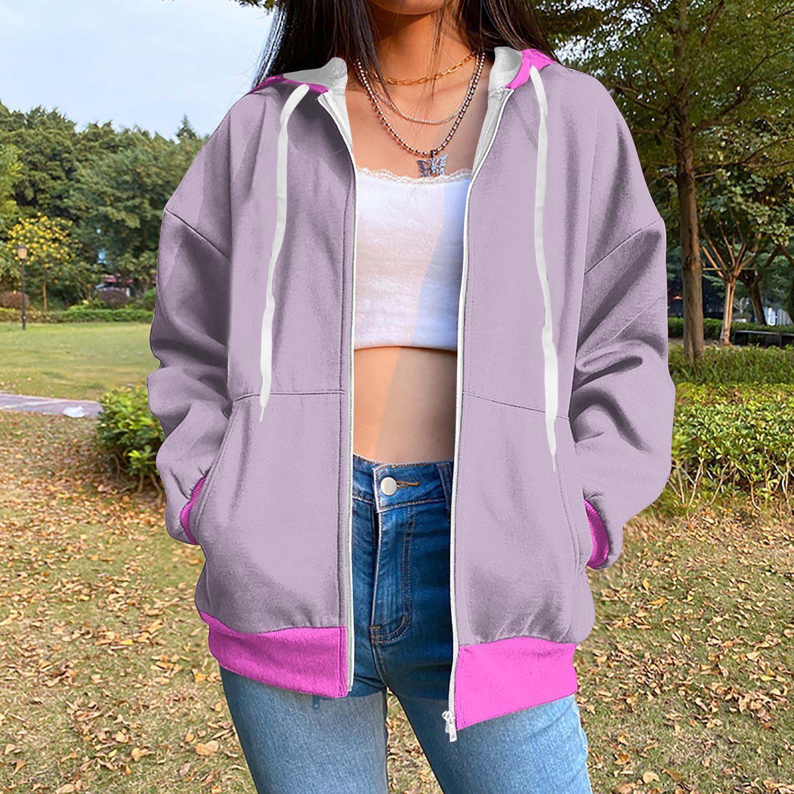 

Толстовка на блискавці Жіночі світшоти з довгим рукавом великого розміру для жінок Куртка з кишенями Модний осінній одяг XXXXL рожевий