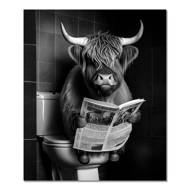 Funny Animal In Bathroom Poster Giraffe Elephant Orangutan Zebra Sitting In Bathtub Canvas Painting Toilet Wall Art Pictures No Frame