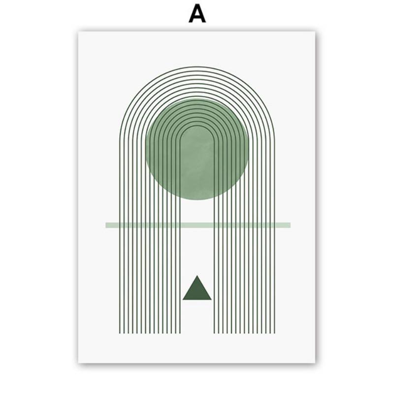 Boho Green Sun Lines Rainbow Leaves Geometry Abstract Posters Prints Wall Art Canvas Painting Pictures For Living Room Bar Decor