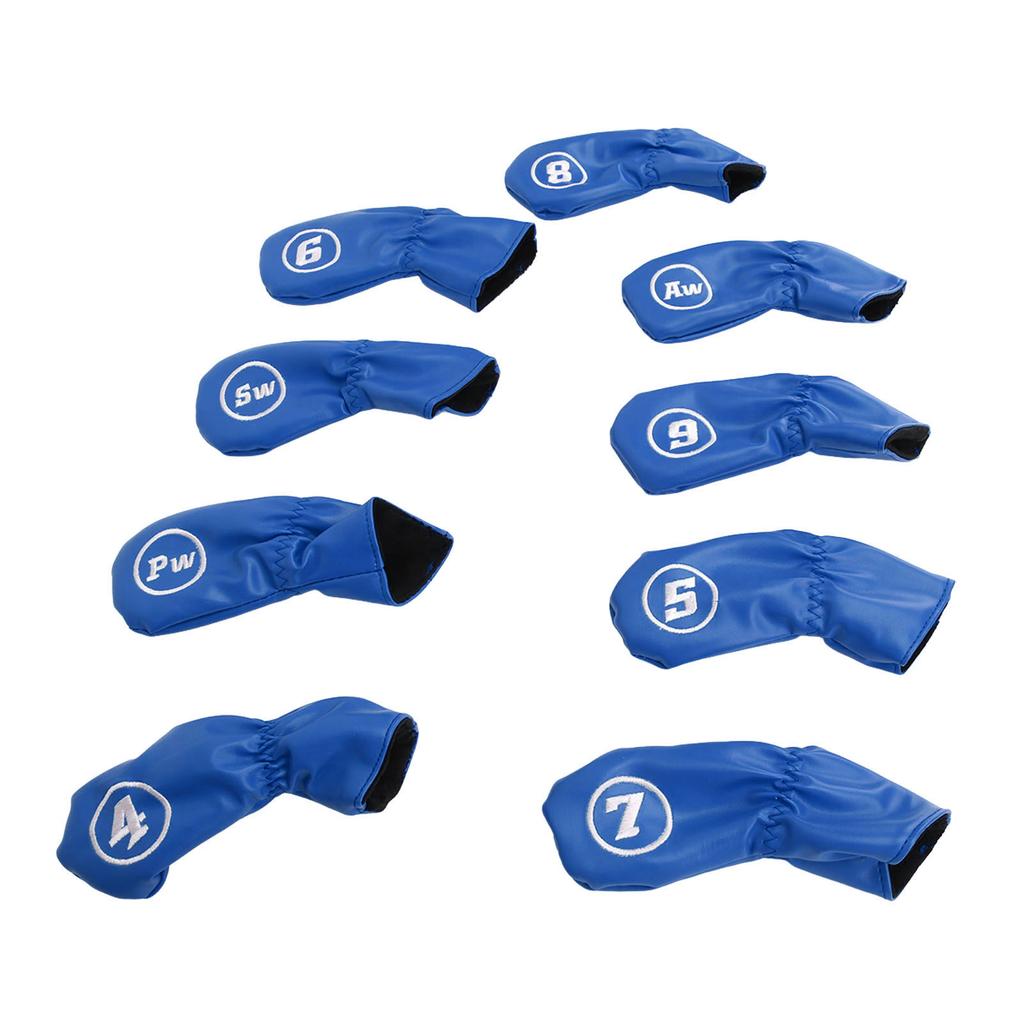 9Pcs Golf Iron Head Covers PU Waterproof Golf Club Headcovers for Right Left Handed Golfer Lovers Blue