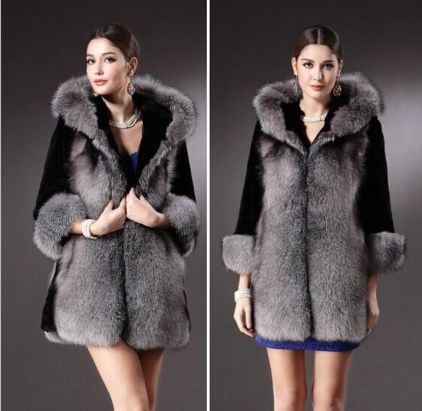 

Autumn/Winter Faux Fur Slim-Fit Mid-Length Coat for Women (European and American Style) XL