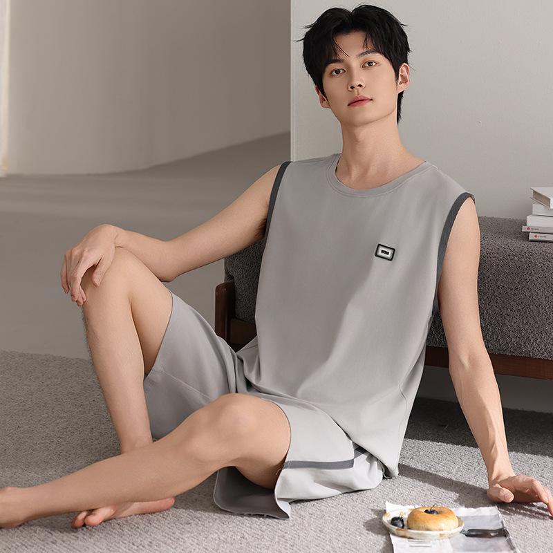 Men's pajamas summer thin cotton vest shorts cool summer men's casual can wear large size loungewear