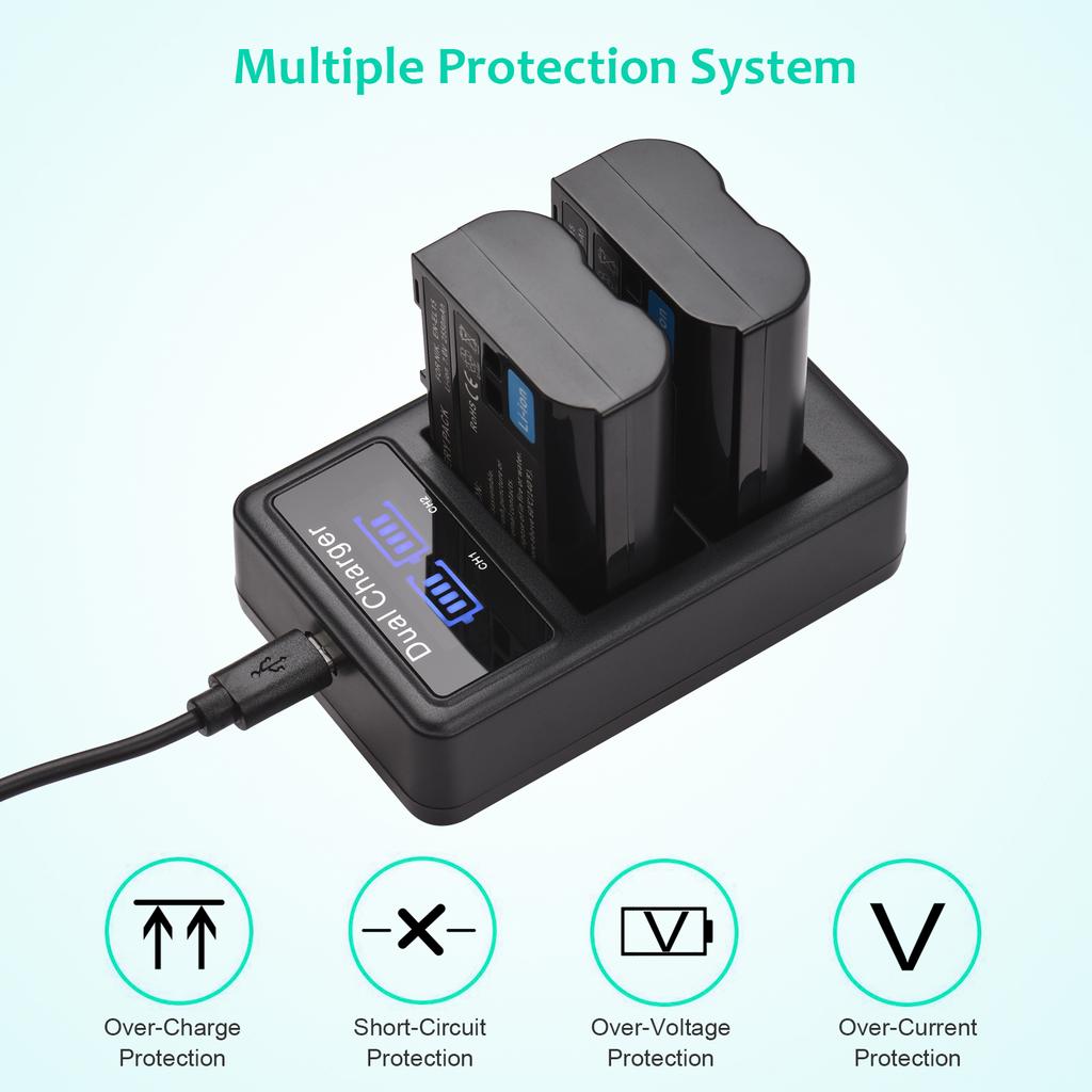 Camera Battery  r Set EN EL15 2550mAh Rechargble Battery and 2 Channel USB  r Set for  6  7 1 V1 D500 D600 D610