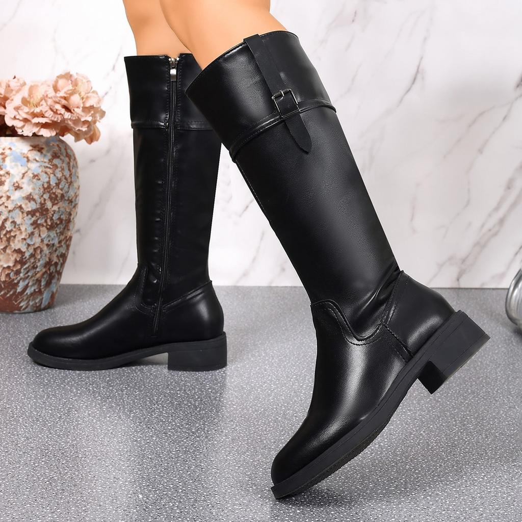 Fashion Autumn Winter Slip On Women Knee-High Boots Fashion Low Heels Shoes Female Elegant Slim Knight Booties