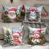 Cute Santa Claus Snowman Garland Pillowcase Christmas and New Year Gift Suitable for Home Room Living Room Sofa Cushion Cover