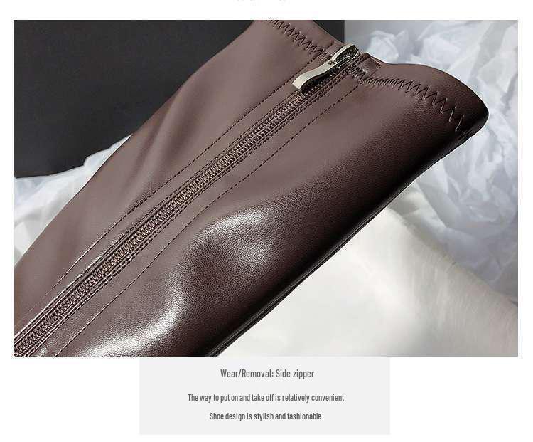 2025 Women's Genuine Leather Knee-High Chunky Heel Rider Boots