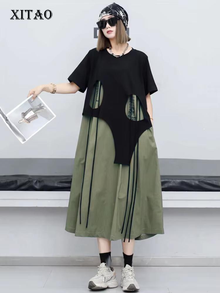 

XITAO асимметричное платье из двух частей с вырезами LYD1895 One Size чёрный