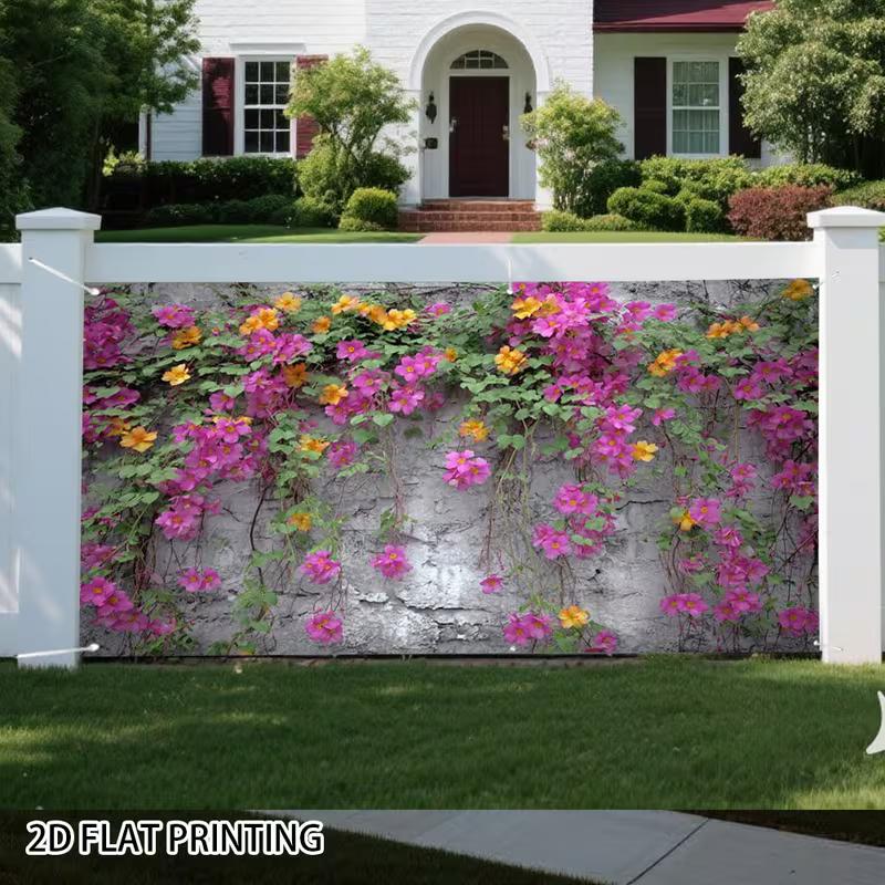 2D Rustic Stone Wall with Blooming Vines Backdrop, 10x6ft Colorful Floral Banner for Festival & Birthday