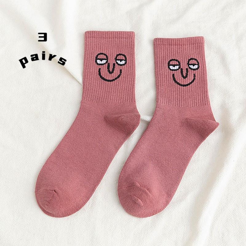 3 Paar Socken Damensocken Wadensocken Koreanische Socken mit schrulligem Ausdruck Cartoon-Trendsocken im College-Stil