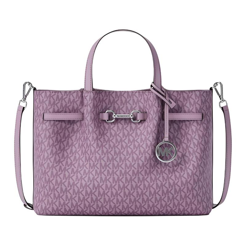 MICHAEL KORS Metal pendant monogram pattern PVC (polyvinyl chloride) handbag medium women s light quartz золотой