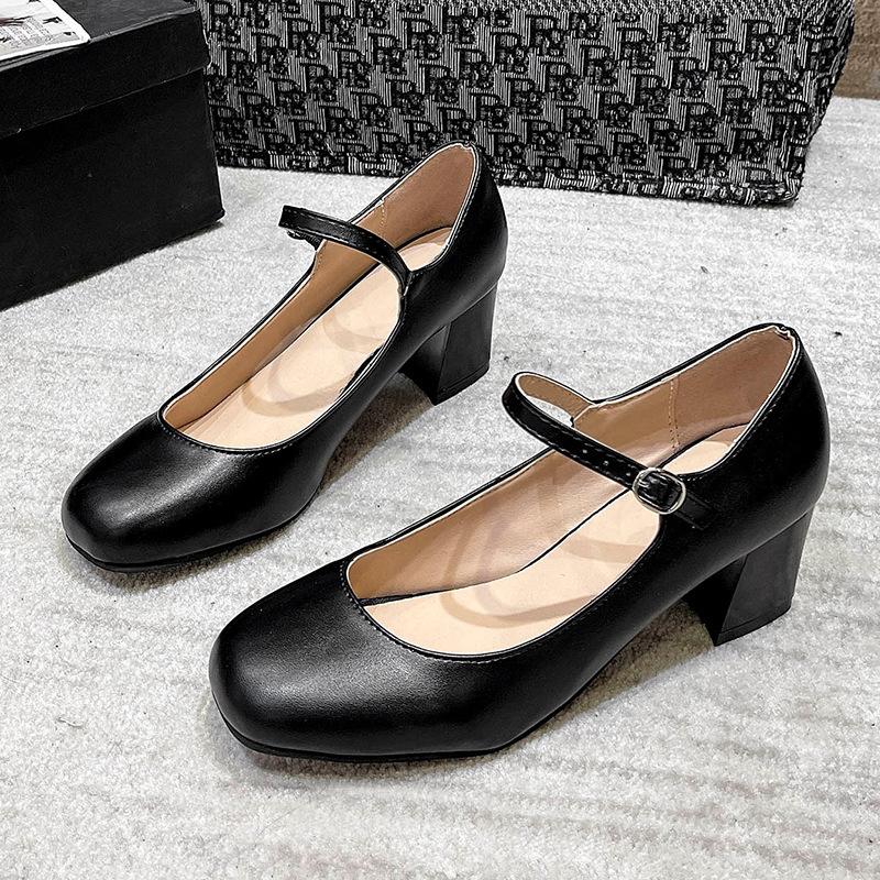 Single shoes women's new spring and autumn Mary Jane shoes retro thick heel mid-heel