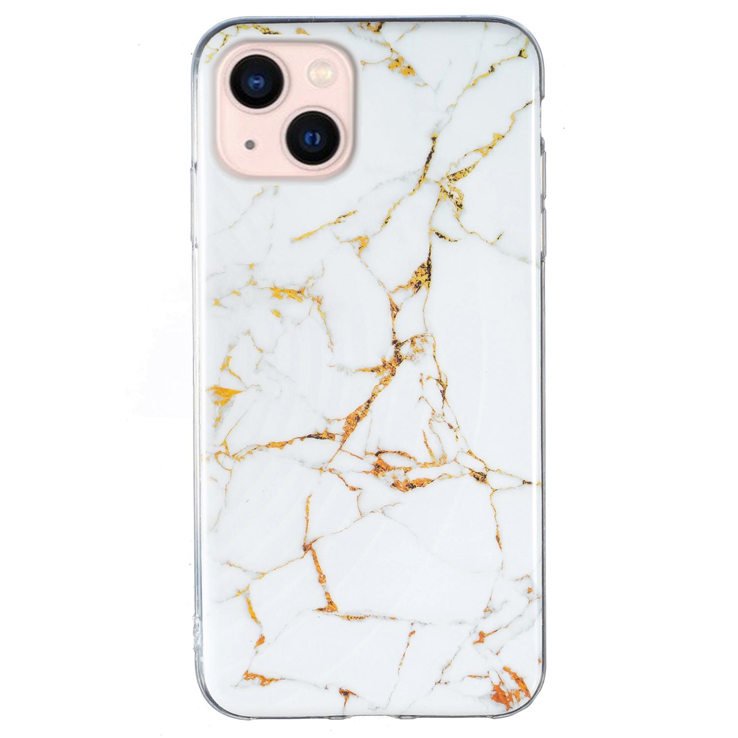 

For iPhone 15 Marble Pattern Phone Case Drop-proof IMD TPU Back Cover White