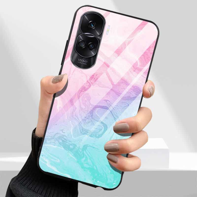 Tempered Glass Hard Cover For Honor 90 Lite 5G Case Lovely Marble Funda Coque For Honor 90 Pro Honor90 90Lite 90Pro Phone Shells