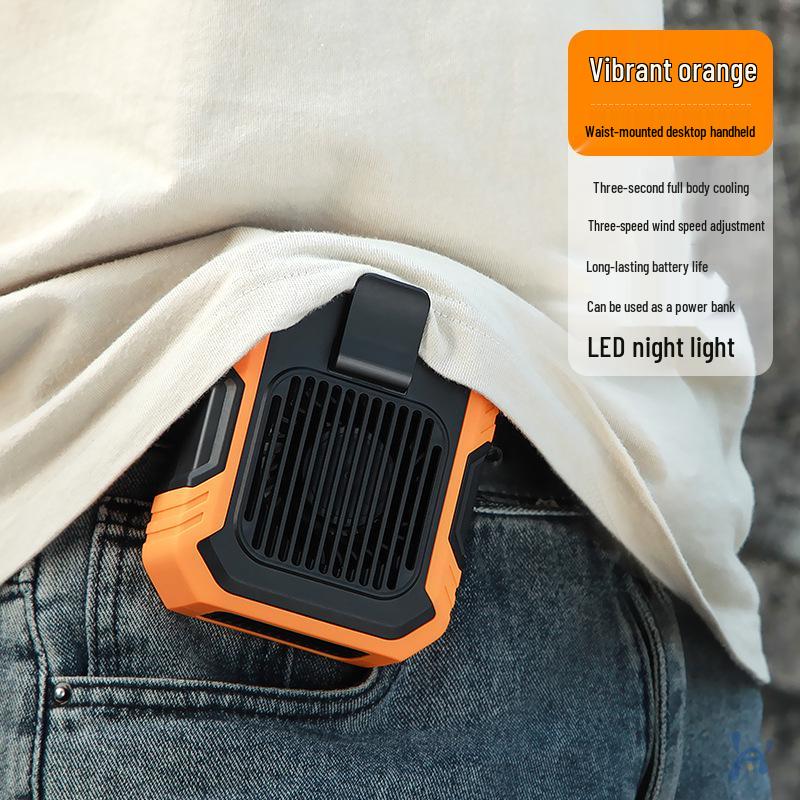 

Portable Waist Clip Fan: Compact, Rapid-Cooling Device for Worksite, Wearable as Clip-on or Neck Hanging Fan. 99.6*74.6*90.8mm