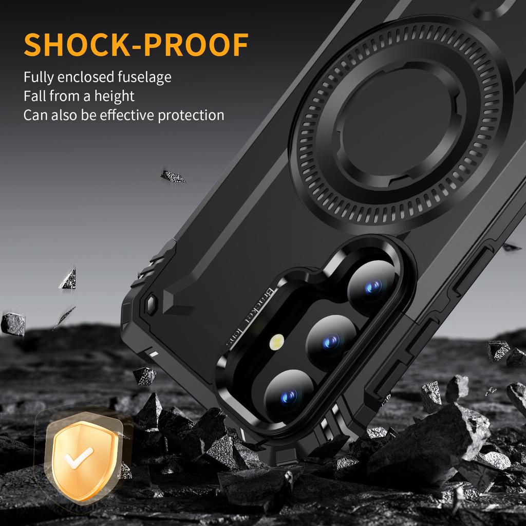 For Samsung Galaxy S24 Magnetic Case Lens Kickstand PC+TPU Shockproof Phone Cover