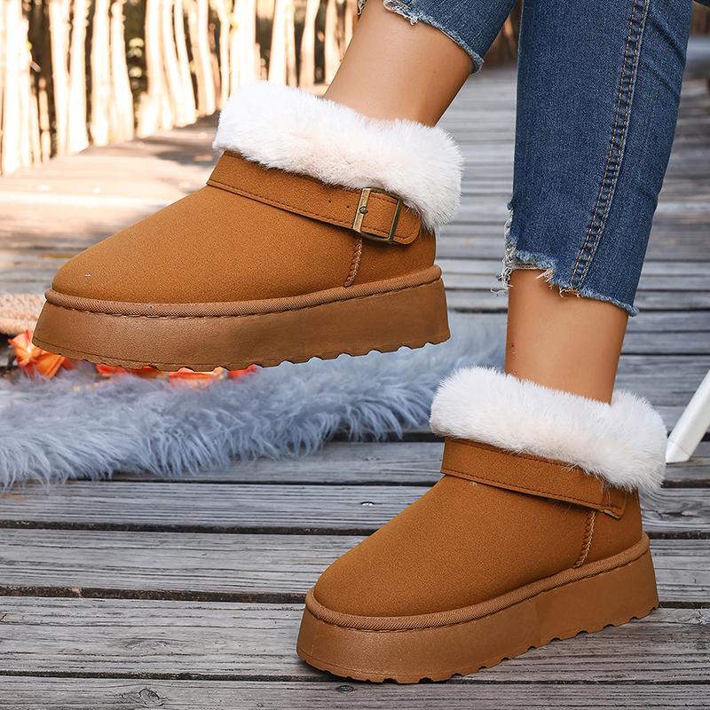 Fashion Fluffy Fur Platform Snow Boots Women 2025 Fashion Buckle Short Plush Ankle Boots Woman Comfortable Thick Sole Warm Winter Shoes