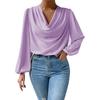 Chiffon Long Sleeve Shirt Loose Ruched V-Neck Top Women's T-Shirt