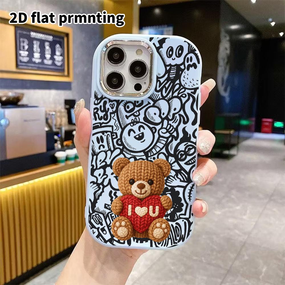 Phone Case: 2D Flat Design Suitable for iPhone 18 17 16 15 14 13 Pro Protective Case, Couple Style, Wool Bear, Christmas and Halloween Gift