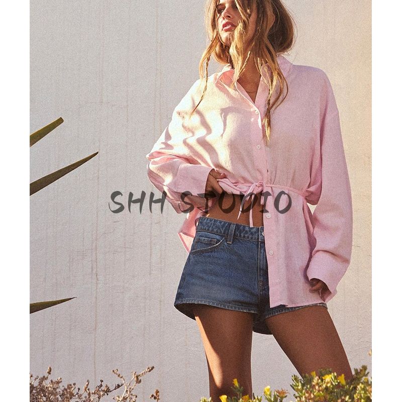 Spring New Women's Clothing Work Clothing Linen Blended Draping Shirt 4764055 4764052 4764051