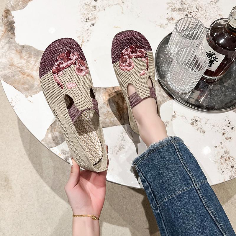 Women's Single Shoes Summer New Fabric Matching Fabric Shoes Casual Comfort Lightweight Breathable Soft Sole Muller Shoes