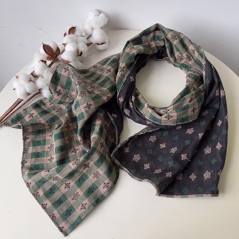 Spring  New Cotton Double Sided Scarf Korean Version Sunscreen Shawl Flower Printed Neck Scarves