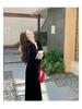 Hepburn Style Gold Velvet Dress: 2024 Autumn French Retro V-Neck, Puff Sleeve, Waist Long Dress