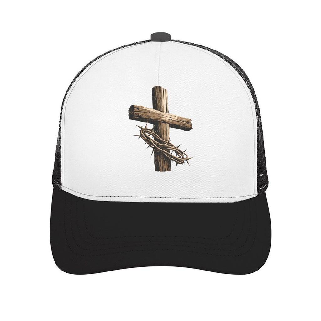 Rustic Faith Cross Thorn Emblem Mesh Baseball Cap Casual Hat Outdoor For Womens Unisex FeUnisex
