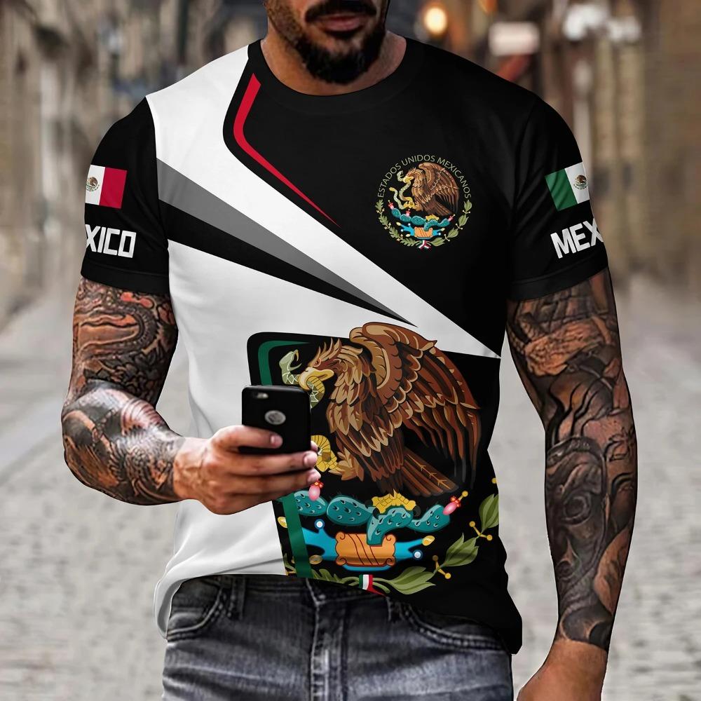 

Футболка с принтом национального флага Мексики для мужчин, модная футболка большого размера с 3D-узором орла, летние топы с коротким рукавом, повседневная футболка с круглым вырезом XS