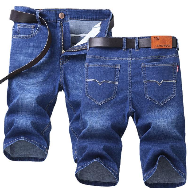 Nuovi Pantaloncini Denim Estivi da Uomo Traspiranti Sezione Sottile dei Pantaloni Cinque Dritti Larghi Casual Elastici