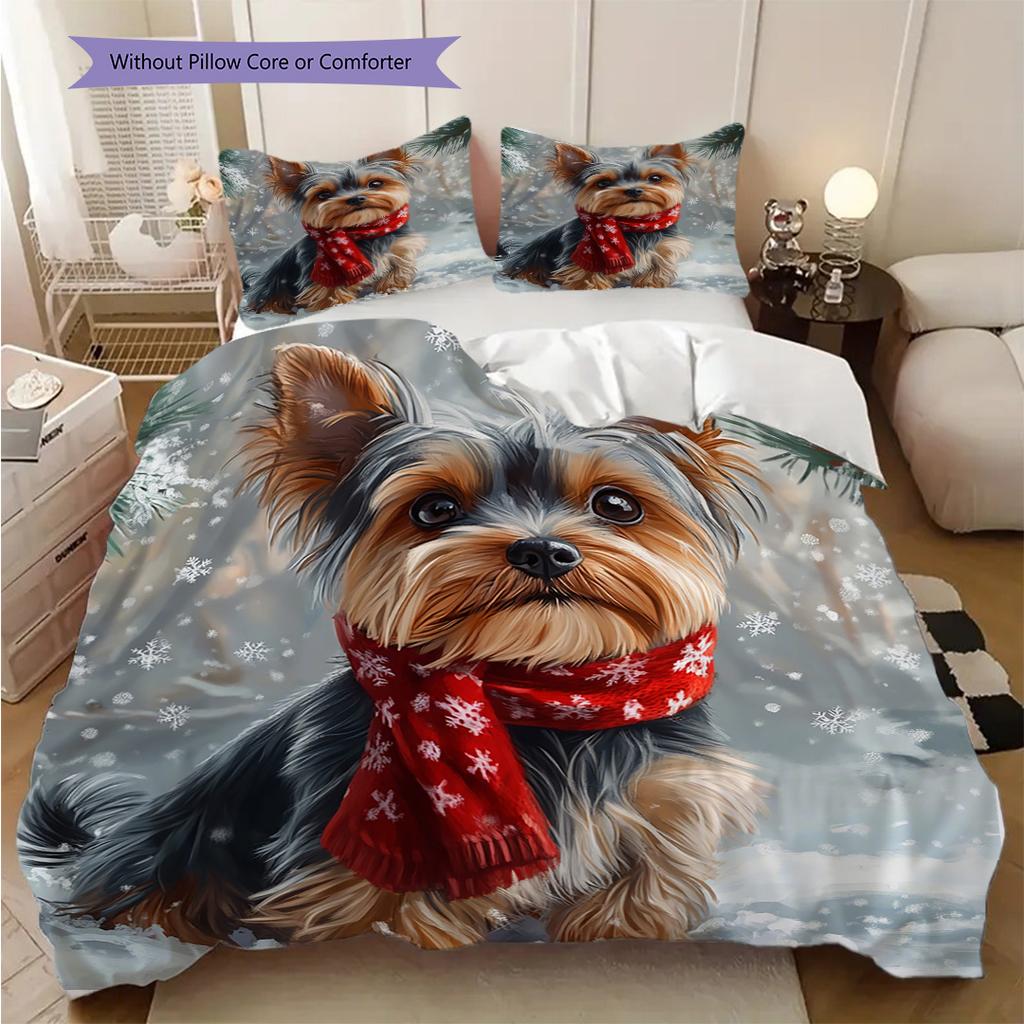 Yorkshire Terrier Pattern Bedding Quilt Set Quilt Cover Pillowcase Home Decoration Birthday Gift (1 * Duvet Cover + 2 * Pillowcase, Without Core)