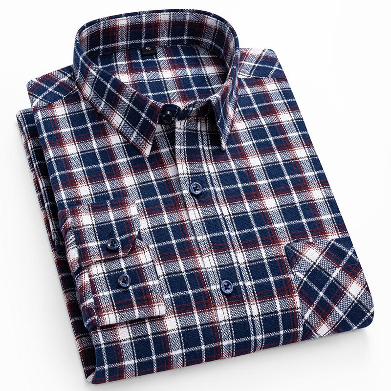 New Winter/Autumn Cotton Brushed Long Sleeve Men Plaid Shirts Soft Comfortable Plus Size Business Casual