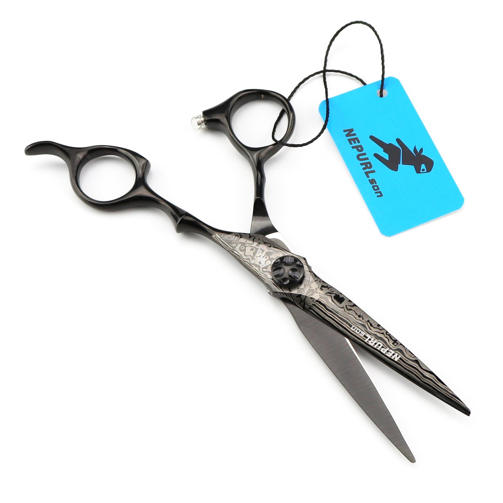 MCG-15 Black Damascus Hairdressing Scissors Set: Straight, Serrated, Thinning Scissors for Salons.