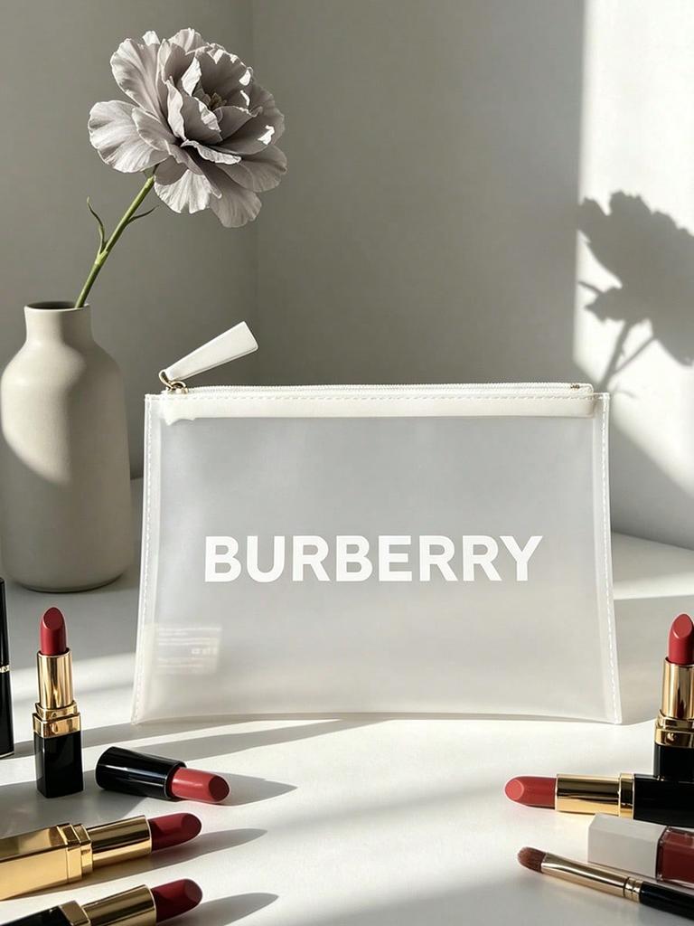Burberry Frosted Clear PVC Makeup Bag Printed Logo Portable Zipper Cosmetic Pouch for Women Travel Daily Storage