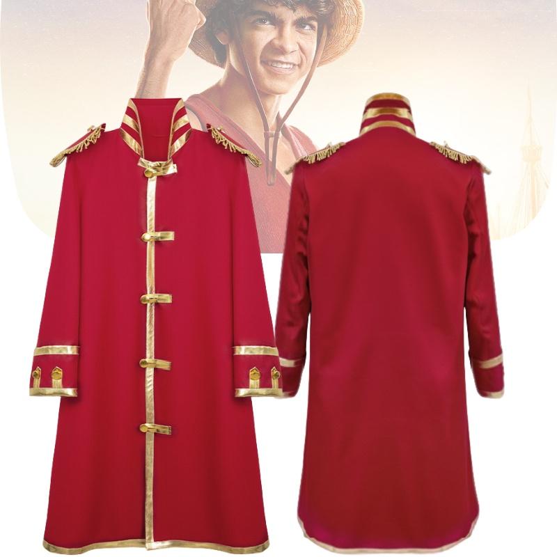 Luffy Piece One Reallife Movie Cosplay Costume Red Cape Halloween Role Playing