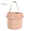 Easter Egg Hunt Carriers Halloween Basket, Plaid Ruffle Trick or Treat Candy Bucket with Handle Celebration Accessories for Kids, Reusable Gingham