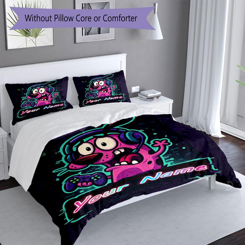 3PC Custom Name Gamer's Neon Adventure Bedding Set Printed  Bedding Set Duvet Cover Closure Includes 1 Duvet Cover & 47 Pillowcases for Bedroom