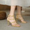 Open Toe Fashion Sandals Women Summer New Style Rivet Roman Sandals All-match High Heels Party Dress Stiletto Shoes