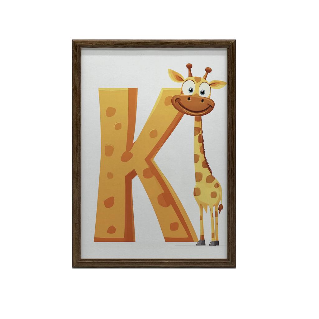 Giraff med bokstaven K - Glad affisch för barn Giraff med bokstaven K - Glad affisch för barn, 30X40 cm, Ram Trä Ljus Ek, Matt papper 230 g