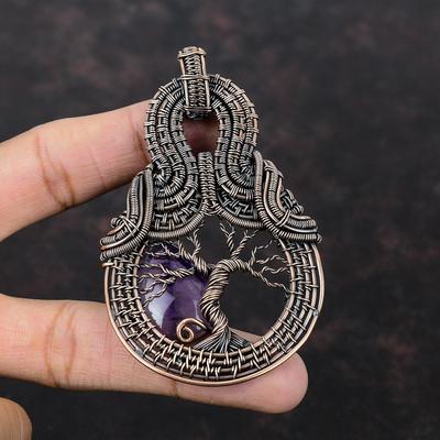 Baum des Lebens Stern Amethyst Anhänger Kupferdraht gewickelter Anhänger Edelsteinschmuck Handgefertigter Anhänger Anständiger Kupferschmuck Besonderes Geschenk für Mädchen
