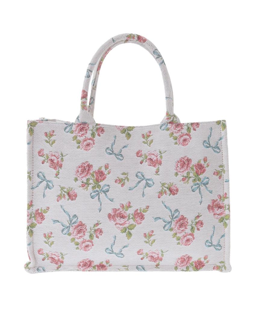 Maison de Fleur Rose Ribbon Gobelin Square Tote Bag, Women's, Off-White