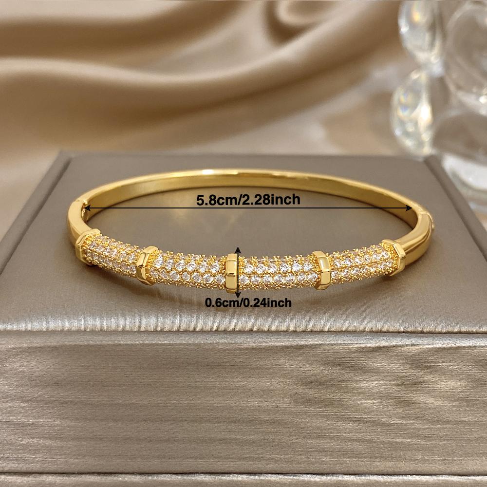 Luxury Bamboo Inlaid Zircon Smooth Bracelet for Women Fashion Gold Plated Copper Cuff Bangle Bracelets Waterproof Jewelry