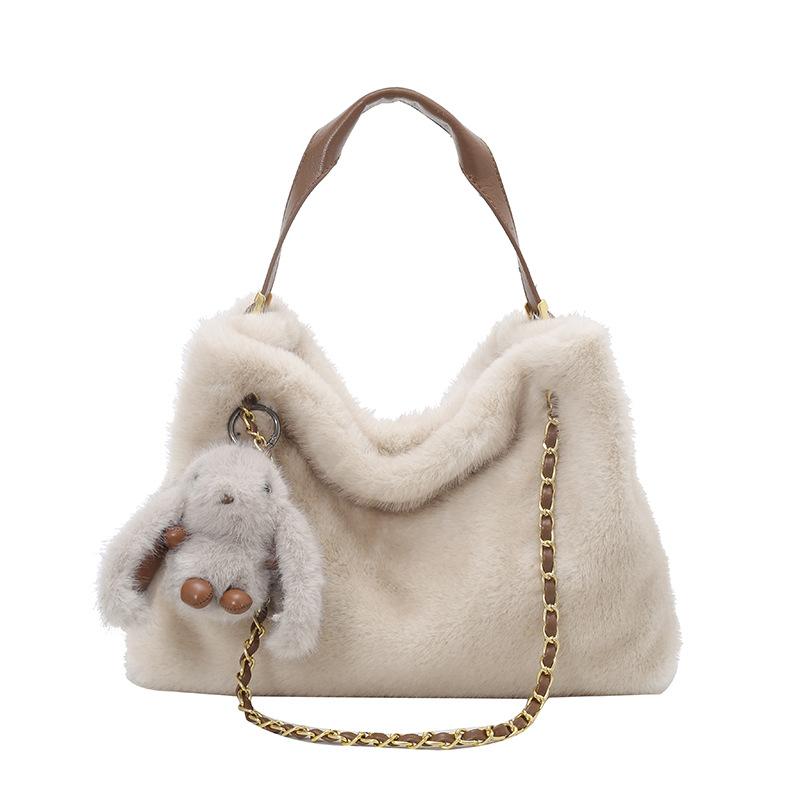 New simple and fashionable plush women's tote bag daily commuting high-grade texture shoulder messenger bag women