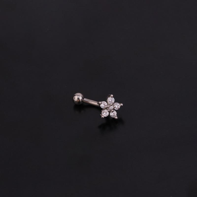 Stainless Steel Zircon Eyebrow Studs: 1.2x6/8mm Curved Rod Cochlear Design