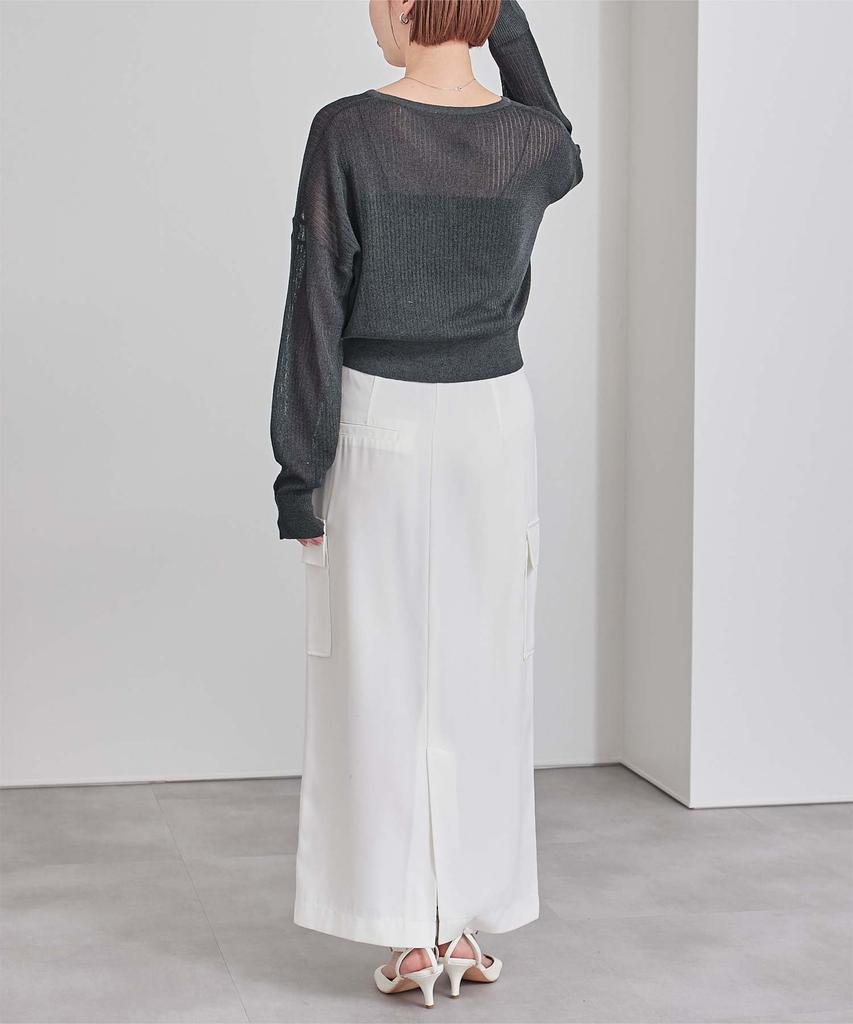 Yours Sheer Rib Knit BFXU1820 Medium Charcoal V-Neck Lamé Women's