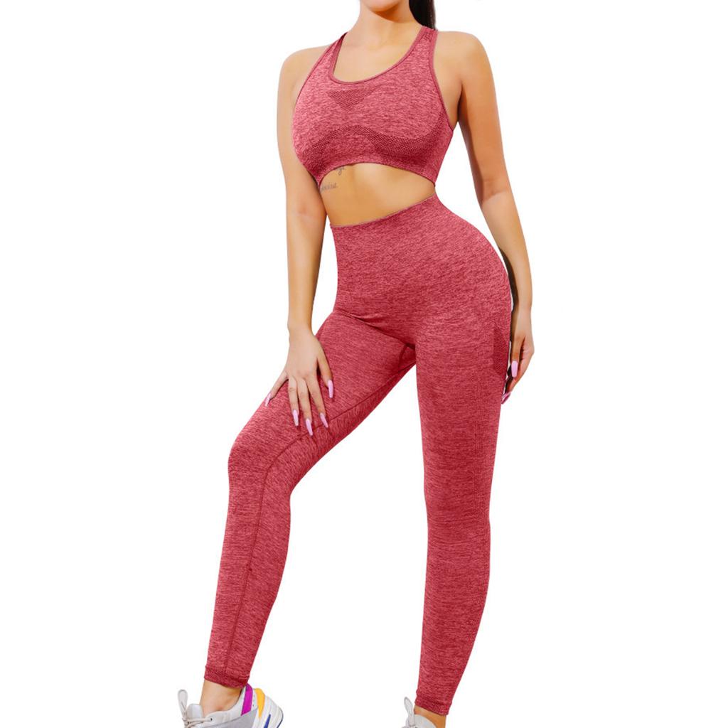 Women's Fashion U Neck Sleeveless Top High Waist Tight Fit Fitness Running Sports Pants Yoga Two Piece Set