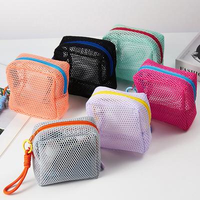 Tragbare Kosmetiktasche aus Mesh Dopamin-Farbe Aufbewahrung Make-up-Tasche Damen Mesh Kulturbeutel Aufbewahrungstasche Organizer Kleinkram Aufbewahrungstasche