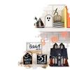 New 6Pcs Halloween Tiered Tray Decor Set Cute Wooden Black Orange Tray Wooden Sign Ghost Wooden Halloween Theme Party Home Decor