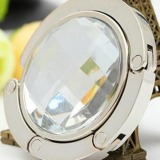 Portable Folding Crystal Handbag Hook - Rhinestone-Free Metal Clip for Table Edge