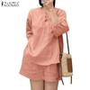 ZANZEA Lässiges Zweiteiler-Set aus Bluse und Shorts für den Sommer für Damen